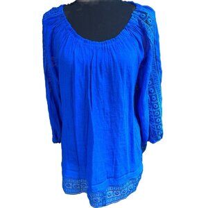 Zac‎ Rachel Blouse Women Plus Size 2X Blue Flowy Crochet Lace Comfort